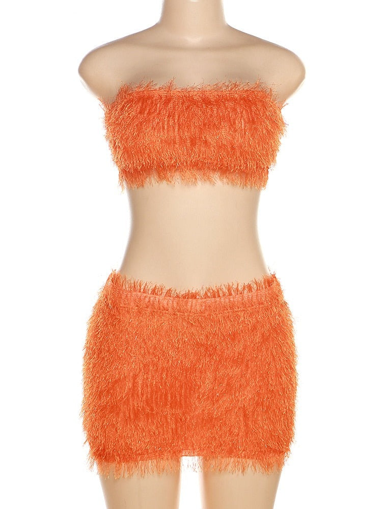 Furry Two Piece Skirt Set