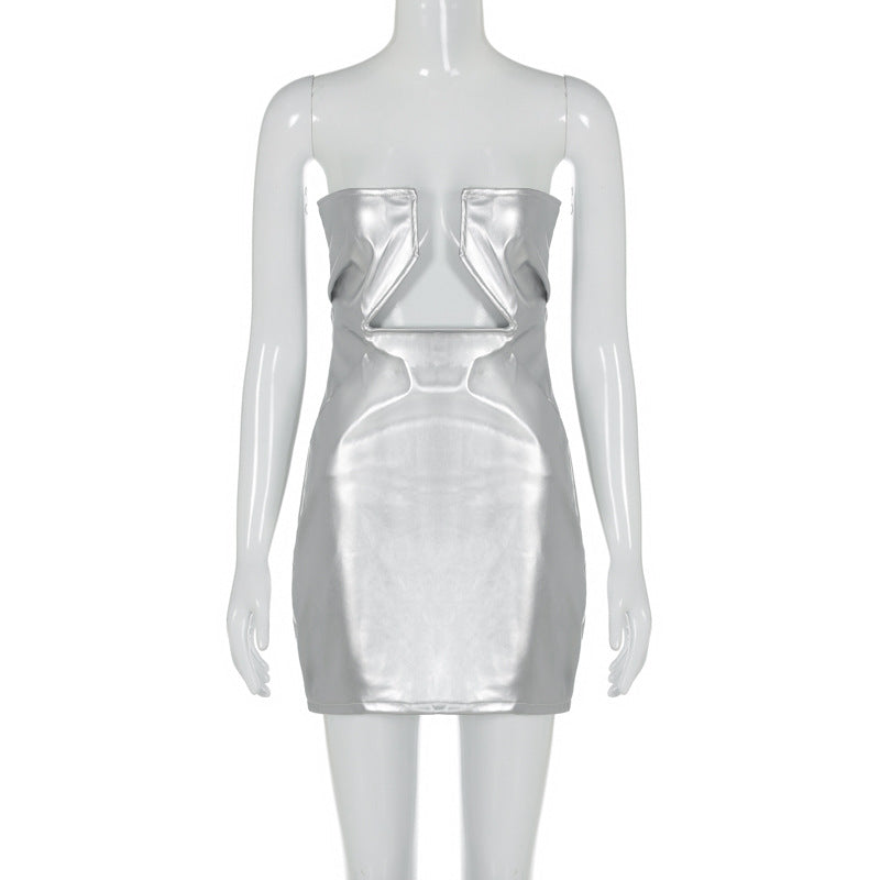 Metallic V-Neck Sleeveless Dress