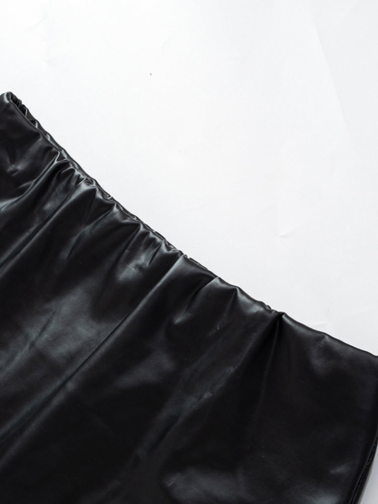 Faux Leather Tiered High Waist Skirt