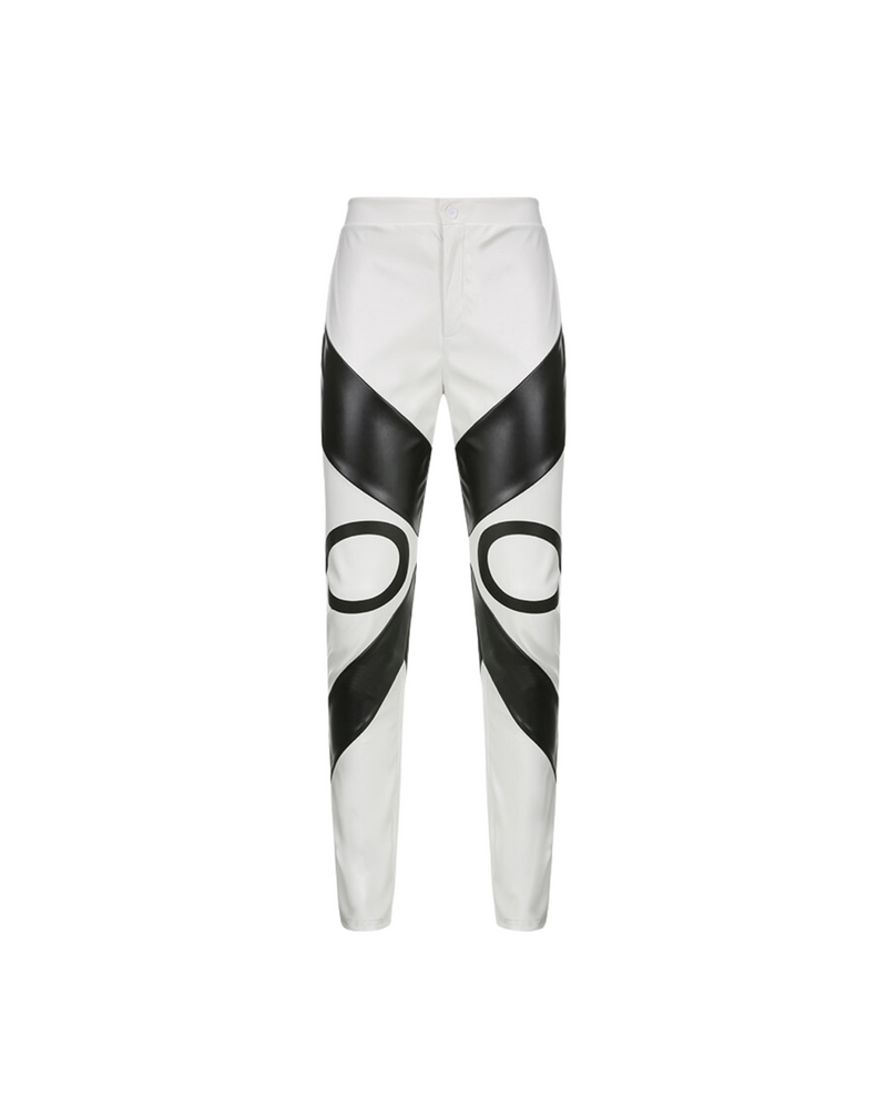 Contrast Patchwork PU Leather Pant