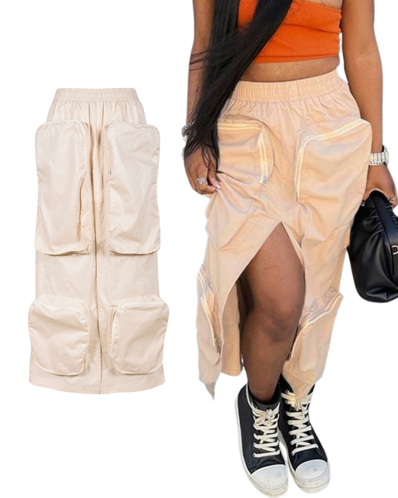 Cream Cargo Skirt